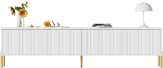Wei?es TV-Schrank, 190 cm lang x 38 cm breit x 48 cm hoch, goldene Tischbeine, gerilltes Trdesign
