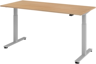 bümö elektrisch höhenverstellbarer Schreibtisch Eiche 180x80 cm, Gestell: Silber - Büroschreibtisch höhenverstellbar elektrisch, elektrischer Bürotisch & Gaming Tisch, Stehschreibtisch, XMST-19-E-S