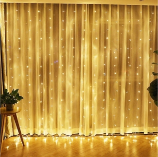 Rosnek LED-Lichtervorhang 300 LED Lichternetz Lichtervorhang Lichterkette, Weihnachten Deko,3x3M, 300-flammig, 8 Modi, Timer, wasserdicht