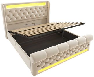 BlingBin Polsterbett Stauraumbett (1-tlg, Funktionsbett mit Lade- und Lichtfunktion für gemütliche Schlafzimmer), mit LED-Beleuchtung, USB- & Type-C-Ladestation und stilvollem Samt