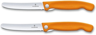 Victorinox Tafelmesser 2-tlg Swiss Classic Faltbares Tafelmesser Set Wellenschliff Orange (2 Stück)