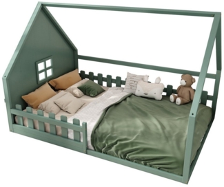 SOFTWEARY Hausbett mit Lattenrost (140x200 cm), Kinderbett mit Rausfallschutz, Kiefer