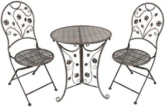 Balkonmöbel-Set THILO 3-tlg. - Stahl, Bronze | Balkon-Set Gartenmöbel-Set Sitzgruppe für Balkon Balkonstuhl Balkontisch mit Stühlen A und Tisch