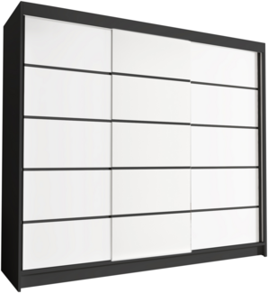 Groß Kleiderschrank Netro VII 250 cm - Schwebetürenschrank, Schiebetürenschrank mit Kleiderstange und Einlegeboden, Schlafzimmerschrank, Schiebetüren, 250 x 215 x 58 cm (Schwarz/Weiß)