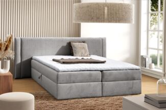Boxspringbett Schlafzimmerbett CEDRIC 160x200cm Stoff Magic Velvet Hellgrau
