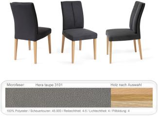 4x Stuhl Flavia 7 Varianten Polsterstuhl Esszimmerstuhl Massivholzstuhl Buche natur lackiert, Hera taupe