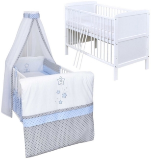 Baby-Delux Komplettbett Babybett Natalie Komplettset Beißschienen, 10-tlg, Kinderbett 70x140 cm weiß, Bettset verschiedene Designs