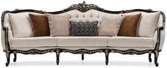 Casa Padrino Luxus Barock Wohnzimmer Sofa Creme / Schwarz / Gold - Handgefertigtes Barockstil Sofa mit dekorativen Kissen - Luxus Wohnzimmer Möbel im Barockstil - Barock Möbel - Edel & Prunkvoll