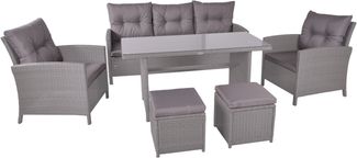 Garten-Sitzgruppe TOVE 6-tlg. - Kunststoff, Grau | Gartenmöbel-Set Gartengarnitur Garten-Essgruppe mit Stühlen und Esstisch