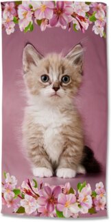 good morning Strandtuch Look, Velours (Packung, 1-St), Mikrofaser, 75x150, Schnelltrocknend, Kind, Mädchen, Katze, Rosa