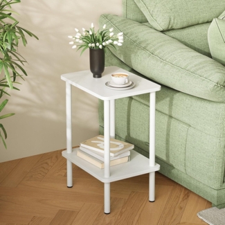 APICIZON Beistelltisch Holz 2 Tier Weiss Nachttisch Schmal 40x30x52cm