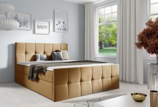 Boxspringbett Schlafzimmerbett CARMEN LUX 180x200 cm Stoff Monolith Goldgelb