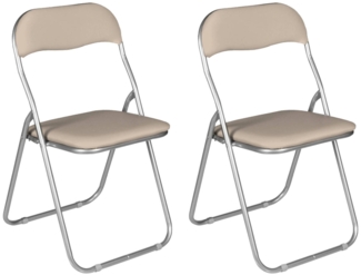 Dmora Set mit 2 Antenore-Klappstühlen, platzsparender Sessel, Gästestuhl, Besprechungssitz aus Kunstleder, 43 x 47 x 80 cm, Beige