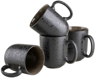 Modernes Kaffeebecher 4er Set mit aufregender Vintage Glasur, groe Kaffeetassen aus Keramik in Grau und Schwarz