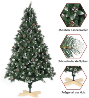 oyajia Künstlicher Weihnachtsbaum Künstlicher Weihnachtsbaum aus PVC,mit Schnee-Effekt, Holzständer, Christbaum Künstlich, Schwer entflammbarer Tannenbaum Künstlich, 600 Zweige, 20 Zapfen