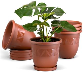 Plastard Pflanzkübel 3er, 5er, 10er Sets, Blumentopf mit passenden Untersetzer 15 - 40 cm (5 St, Blumenkübel ist Witterungs-, frost- und UV-beständig)