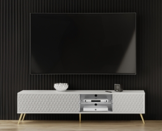 AX LIVING Lowboard TV Delvine 175 cm Weiß – mit goldfarbenen Füßen