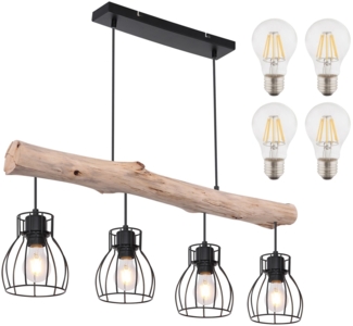 LED Hängelampe Esszimmer Holzbalken Hängeleuchte Schwarz Metall mit Leuchtmittel