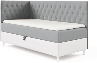 MEBLINI Kinderbett mit Bettkasten FILIPPO 3 80x200 Links – H3/Grau Samt Gepolstert Einzelbett mit Matratze - Polsterbett mit Stauraum - Bett mit Kopfteil – Stauraumbett