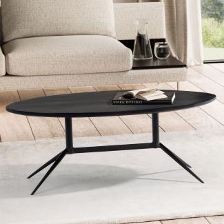 FineBuy Couchtisch 90x50x35 cm Mango Massivholz / Metall Schwarz Sofatisch Oval, Design Wohnzimmertisch mit natürlicher Holzmaserung, Kaffeetisch Wohnzimmer Modern Schwarz