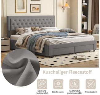 FUROKOY Polsterbett Boxspringbett Hydraulisches Doppelbett (Set, 1-tlg, 160x200 cm), mit Stauraum und 2 Schubladel,Samt,Grau