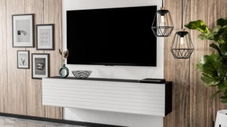AX LIVING Lowboard ZIVOLLI 160 Lamellenfront TV-Hängeschrank Schwarz/Weiße Lamellen