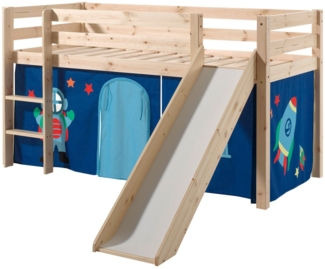 Kinderbett mit Rutsche Karolina Massivholz Natur Textilset Astro 1