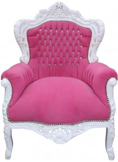 Casa Padrino Barock Sessel King Rosa / Weiß mit Bling Bling Glitzersteinen - Edel & Prunkvoll