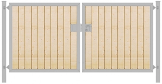 Elektrisches Einfahrtstor Premium-Line (2-flügelig) mit Holzfüllung senkrecht symmetrisch verzinkt B: 400 cm H: 200 cm