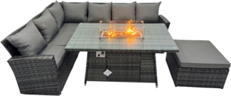 Fimous 7 Sitzer Outdoor Hoher Rücken Rattan Gartenmöbel Esstisch Set Dunkelgrau gemischt Links Side