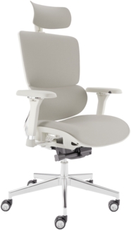 CLOUVOU MasterSeat, ergonomischer Bürostuhl, höhenverstellbare Rückenlehne mit thermoregulativem Bezug, 4D-Armlehnen, 3D-Kopfstütze, Creme-weiß
