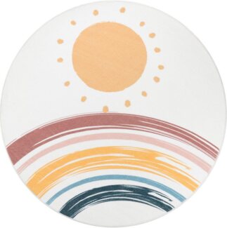 Paco Home Kinderteppich Niloya 362, rund, Höhe: 12 mm, Spielteppich, Kurzflor, bedruckt, Motiv Sonne & Regenbogen, waschbar