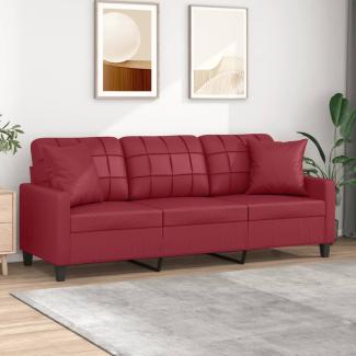 vidaXL 3-Sitzer-Sofa mit Zierkissen Weinrot 180 cm Kunstleder 3200811