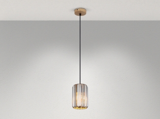 Hängeleuchte, Holzoptik, Kristalle rauch, H 120 cm