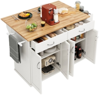 Merax Küchenwagen mit erweiterbarer Arbeitsplatte, (Küchenschrank mit Holzmaserung, 1 St, Buffetschrank, Küchenschrank, 106×50×90.5cm), Kücheninsel, Servierwagen, Küchenschrank mit 2 Schubladen und 4 Türen