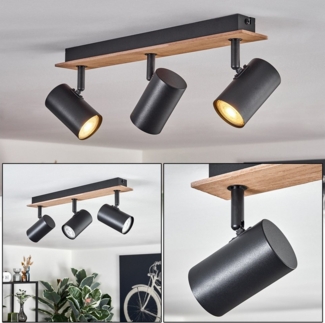 hofstein Deckenleuchte Deckenlampe aus Metall/MDF in Schwarz/Braun/Holzoptik, ohne Leuchtmittel, moderne Retro/Vintage-Design Leuchte, verstellbare Schirme, 3 x GU10