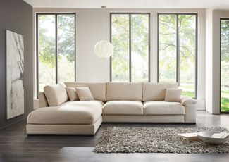 Wohnlandschaft >Adriena< 7 Kissen, Daune, weicher Bezug Cord creme - 333x90x223cm (BxHxT)