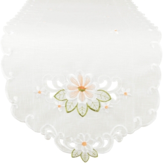 ARSVITA Tischläufer mit Stickerei, mit Blumen oder Schmetterlingen bestickter 35x140cm Läufer für den Tisch, in vielen verschiedenen Designs verfügbar (Farbe: Grün - Orange)