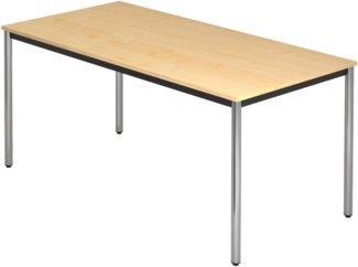 bümö Multifunktionstisch Ahorn, Tisch 160 x 80 cm, Tischfuß verchromt - einfacher Tisch, Besprechungstisch System D-Serie, Konferenztisch, Meetingtisch, Mehrzwecktisch, Pausentisch, DR16-3-C