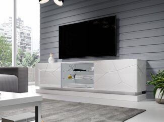 'Qiu' TV-Lowboard, MDF weiß Hochglanz, 57 x 200 x 40 cm