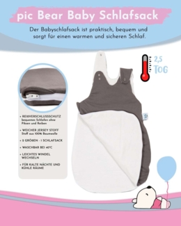 pic Bear Babyschlafsack mitwachsend - atmungsaktiv, uni anthrazit, 50/56 : uni anthrazit