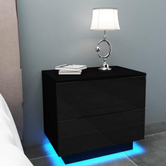 YOLEO Nachttisch Nachtschrank mit LED-Beleuchtung und 2 Schubladen
