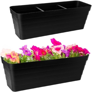 Centi Blumenkasten Balkonkasten 60cm mit Wasserspeicher (2 St, 2er-Set), Blumenkasten schwarz mit Bewässerungssystem