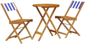 vidaXL 3-tlg. Bistro-Set Blau und Weiß Stoff und Massivholz 3281753