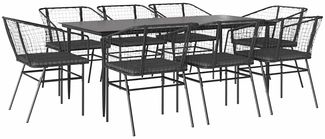 vidaXL 9-tlg. Garten-Essgruppe mit Kissen Schwarz Poly Rattan Glas 3334505