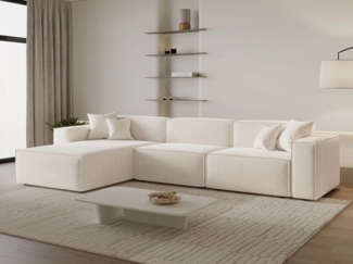 GrainGold Ecksofa L-Form ARIZONA - 265x180 cm, Creme, Links, Wellenfedern, HR37-Schaum und T30-Schaum