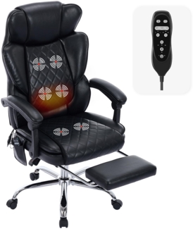 COLAMY Bürostuhl Ergonomisch mit Massagefunktion, Ergonomischer Schreibtischstuhl mit Heizfunktion, Chefsessel mit Fußstütze, 360° Drehstuhl, 94-125° Verstellbarer Rückenlehne, für Office, Schwarz