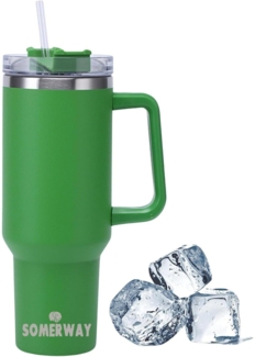 Somerway 1182ml Kaffeebecher Edelstahl Vakuum Isolierbecher Griff Stroh Grün