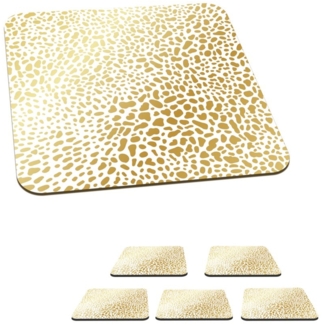MuchoWow Glasuntersetzer Pantherdruck - Gold - Weiß, Zubehör für Gläser, 6-tlg, Tassenuntersetzer Kork, Quadrat, Untersetzer Set Gläser, 10x10 cm