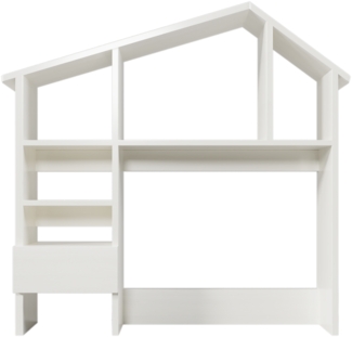 Kinder Bücherregal mit Klappbarem Nachttisch, Massivholz+MDF, Weiß, Wandregal für Spielzeug und Bücher